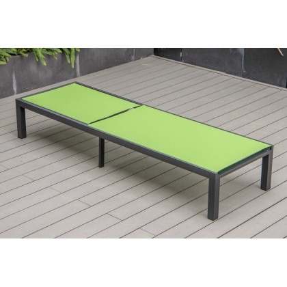 LeisureMod Marlin Modern Black Aluminum Outdoor Chaise Lounge Chair With Square Fire Pit Side Table Set of 2 - Green