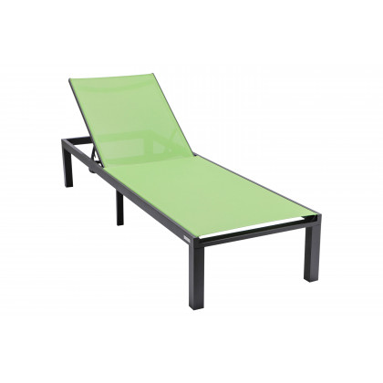 LeisureMod Marlin Modern Black Aluminum Outdoor Chaise Lounge Chair With Square Fire Pit Side Table Set of 2 - Green