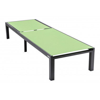 LeisureMod Marlin Modern Black Aluminum Outdoor Chaise Lounge Chair With Square Fire Pit Side Table Set of 2 - Green