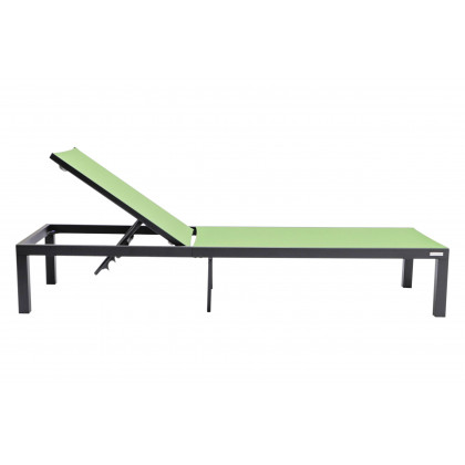 LeisureMod Marlin Modern Black Aluminum Outdoor Chaise Lounge Chair With Square Fire Pit Side Table Set of 2 - Green