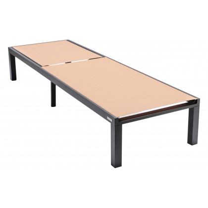 LeisureMod Marlin Modern Black Aluminum Outdoor Patio Chaise Lounge Chair with Square Fire Pit Side Table - Light Brown