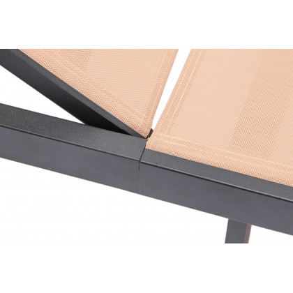 LeisureMod Marlin Modern Black Aluminum Outdoor Patio Chaise Lounge Chair with Square Fire Pit Side Table - Light Brown