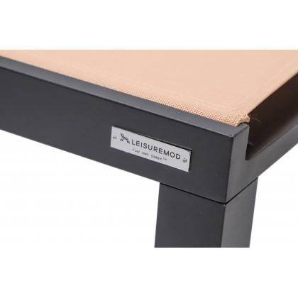 LeisureMod Marlin Modern Black Aluminum Outdoor Patio Chaise Lounge Chair with Square Fire Pit Side Table - Light Brown