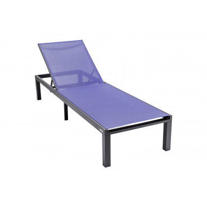 LeisureMod Marlin Modern Black Aluminum Outdoor Patio Chaise Lounge Chair with Square Fire Pit Side Table - Navy Blue