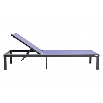 LeisureMod Marlin Modern Black Aluminum Outdoor Patio Chaise Lounge Chair with Square Fire Pit Side Table - Navy Blue