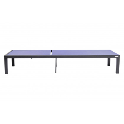 LeisureMod Marlin Modern Black Aluminum Outdoor Patio Chaise Lounge Chair with Square Fire Pit Side Table - Navy Blue