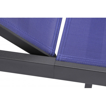 LeisureMod Marlin Modern Black Aluminum Outdoor Patio Chaise Lounge Chair with Square Fire Pit Side Table - Navy Blue