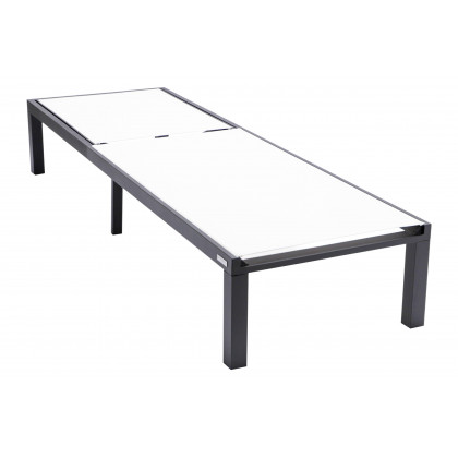 LeisureMod Marlin Modern Black Aluminum Outdoor Patio Chaise Lounge Chair with Square Fire Pit Side Table - White