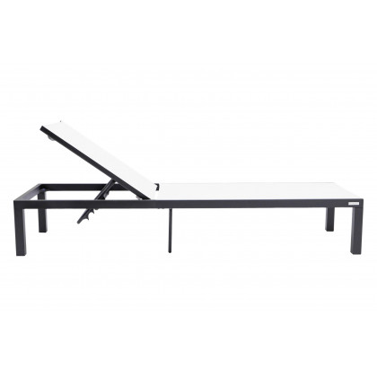 LeisureMod Marlin Modern Black Aluminum Outdoor Patio Chaise Lounge Chair with Square Fire Pit Side Table - White