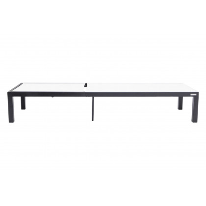LeisureMod Marlin Modern Black Aluminum Outdoor Patio Chaise Lounge Chair with Square Fire Pit Side Table - White
