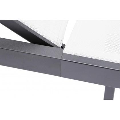 LeisureMod Marlin Modern Black Aluminum Outdoor Patio Chaise Lounge Chair with Square Fire Pit Side Table - White