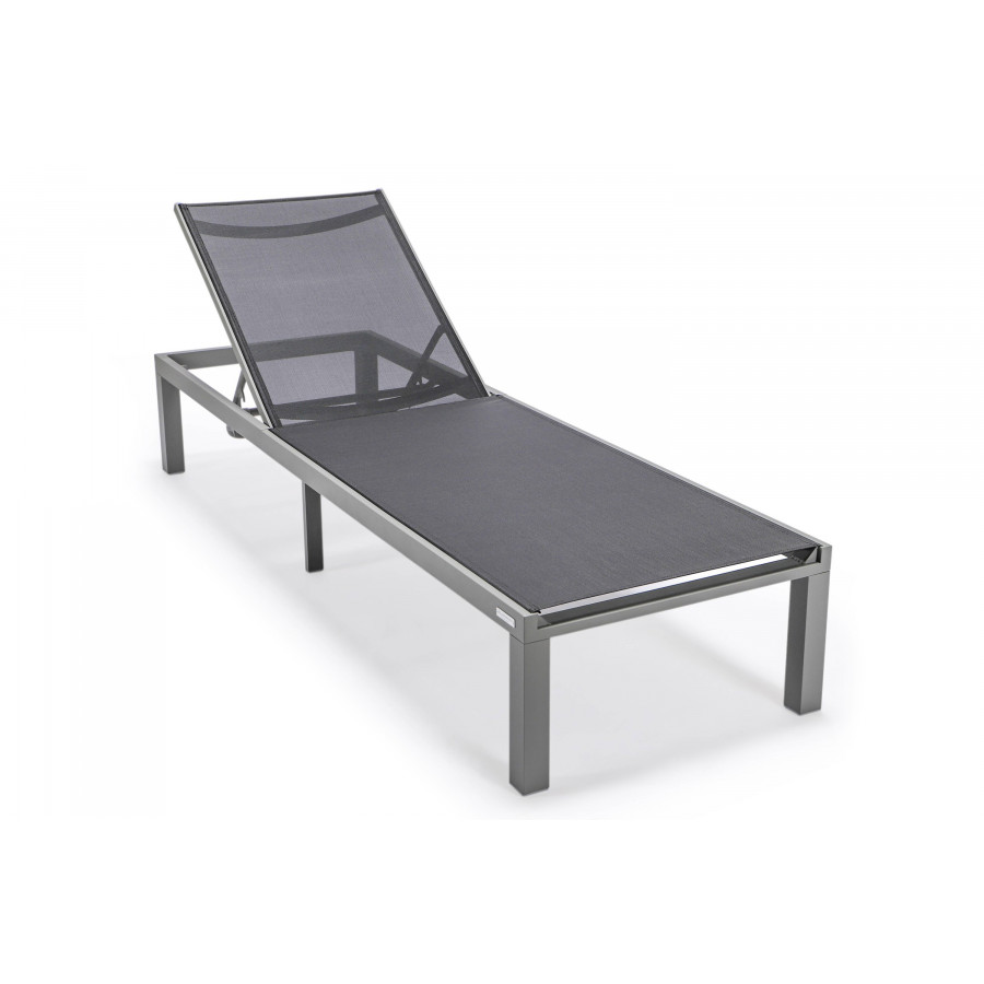 LeisureMod Marlin Patio Chaise Lounge Chair With Gray Aluminum Frame - Black