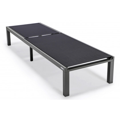 LeisureMod Marlin Patio Chaise Lounge Chair With Gray Aluminum Frame - Black