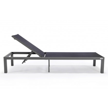LeisureMod Marlin Patio Chaise Lounge Chair With Gray Aluminum Frame - Black