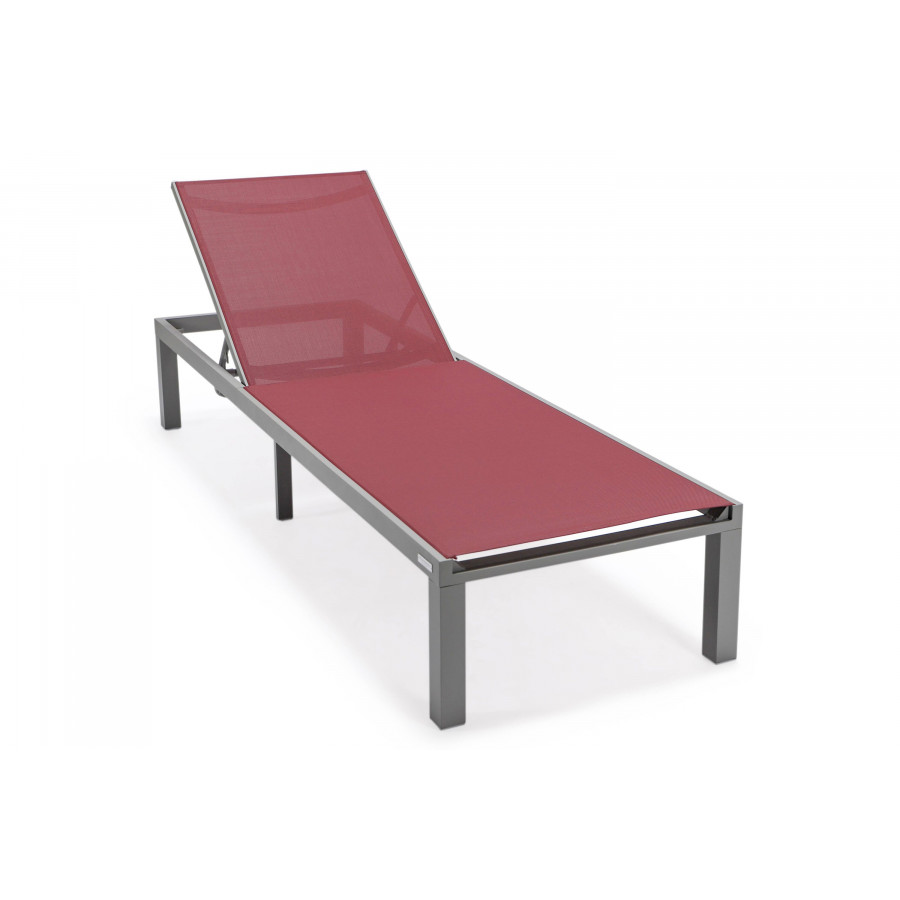 LeisureMod Marlin Patio Chaise Lounge Chair With Gray Aluminum Frame - Burgundy