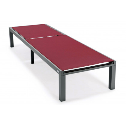 LeisureMod Marlin Patio Chaise Lounge Chair With Gray Aluminum Frame - Burgundy