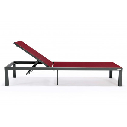 LeisureMod Marlin Patio Chaise Lounge Chair With Gray Aluminum Frame - Burgundy