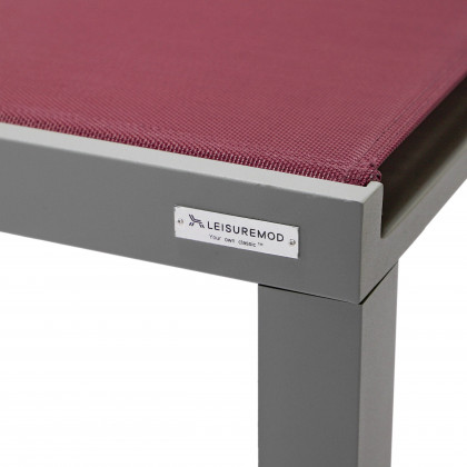 LeisureMod Marlin Patio Chaise Lounge Chair With Gray Aluminum Frame - Burgundy