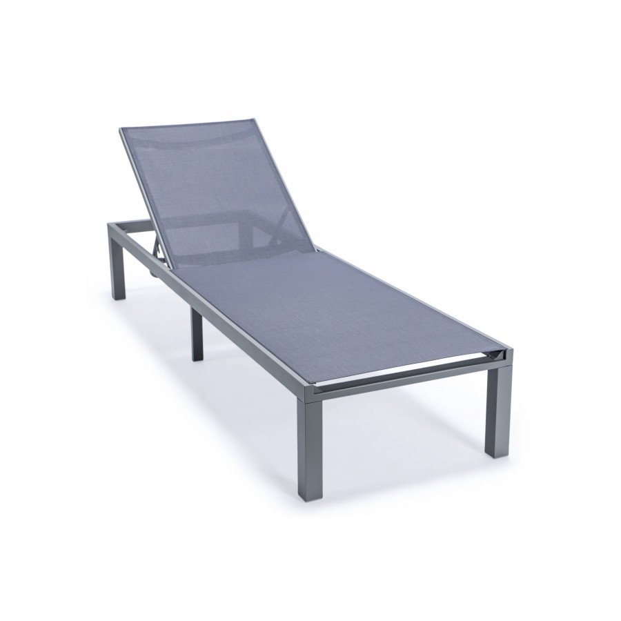 LeisureMod Marlin Patio Chaise Lounge Chair With Gray Aluminum Frame - Dark Gray