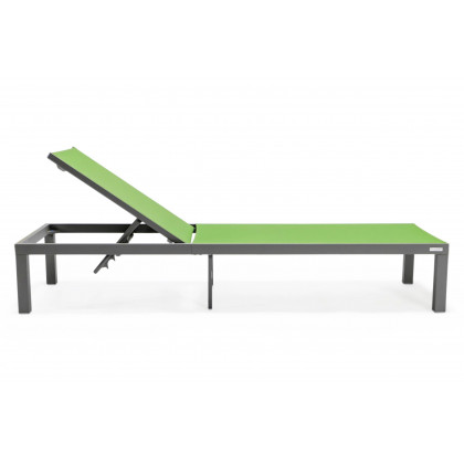 LeisureMod Marlin Patio Chaise Lounge Chair With Gray Aluminum Frame - Green