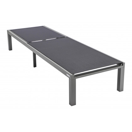 LeisureMod Marlin Modern Gray Aluminum Outdoor Patio Chaise Lounge Chair with Square Fire Pit Side Table - Black