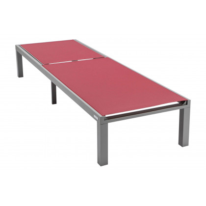 LeisureMod Marlin Modern Gray Aluminum Outdoor Patio Chaise Lounge Chair with Square Fire Pit Side Table - Burgundy