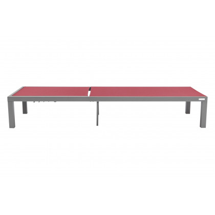 LeisureMod Marlin Modern Gray Aluminum Outdoor Patio Chaise Lounge Chair with Square Fire Pit Side Table - Burgundy