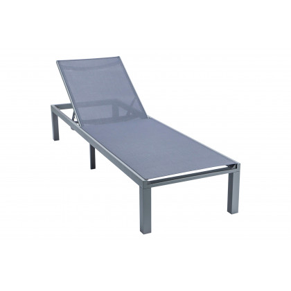 LeisureMod Marlin Modern Gray Aluminum Outdoor Patio Chaise Lounge Chair with Square Fire Pit Side Table - Dark Gray