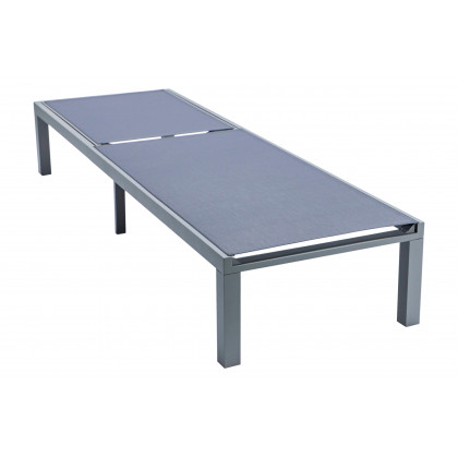 LeisureMod Marlin Modern Gray Aluminum Outdoor Patio Chaise Lounge Chair with Square Fire Pit Side Table - Dark Gray