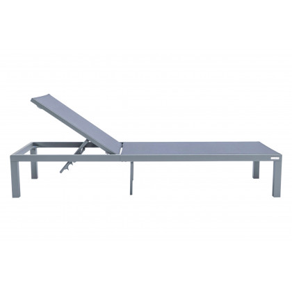 LeisureMod Marlin Modern Gray Aluminum Outdoor Patio Chaise Lounge Chair with Square Fire Pit Side Table - Dark Gray