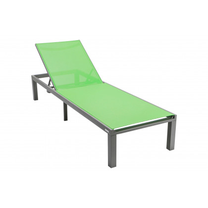 LeisureMod Marlin Modern Gray Aluminum Outdoor Patio Chaise Lounge Chair with Square Fire Pit Side Table - Green