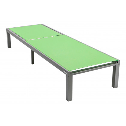 LeisureMod Marlin Modern Gray Aluminum Outdoor Patio Chaise Lounge Chair with Square Fire Pit Side Table - Green