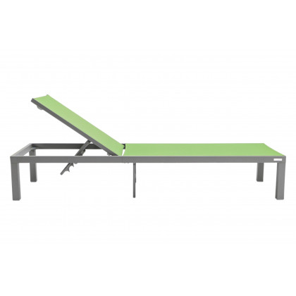 LeisureMod Marlin Modern Gray Aluminum Outdoor Patio Chaise Lounge Chair with Square Fire Pit Side Table - Green
