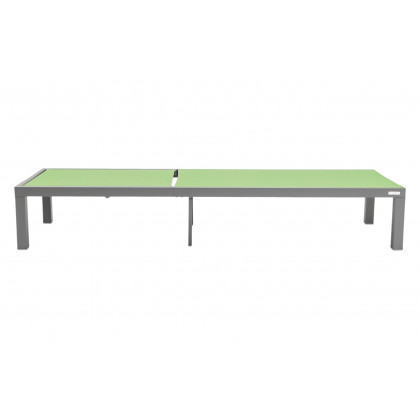 LeisureMod Marlin Modern Gray Aluminum Outdoor Patio Chaise Lounge Chair with Square Fire Pit Side Table - Green