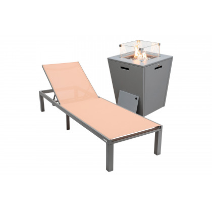 LeisureMod - Marlin Modern Black Aluminum Outdoor Patio Chaise Lounge Chair with Square Fire Pit Side Table