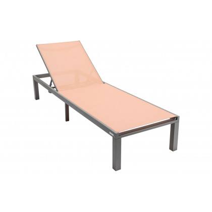 LeisureMod Marlin Modern Gray Aluminum Outdoor Patio Chaise Lounge Chair with Square Fire Pit Side Table - Light Brown