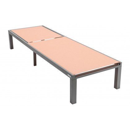 LeisureMod Marlin Modern Gray Aluminum Outdoor Patio Chaise Lounge Chair with Square Fire Pit Side Table - Light Brown