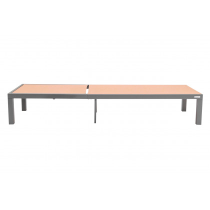 LeisureMod Marlin Modern Gray Aluminum Outdoor Patio Chaise Lounge Chair with Square Fire Pit Side Table - Light Brown