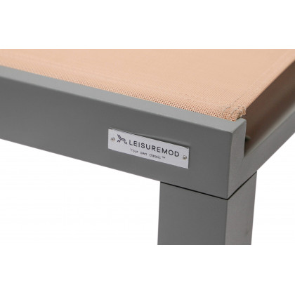 LeisureMod Marlin Modern Gray Aluminum Outdoor Patio Chaise Lounge Chair with Square Fire Pit Side Table - Light Brown