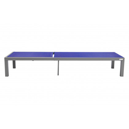 LeisureMod Marlin Modern Gray Aluminum Outdoor Patio Chaise Lounge Chair with Square Fire Pit Side Table - Navy Blue