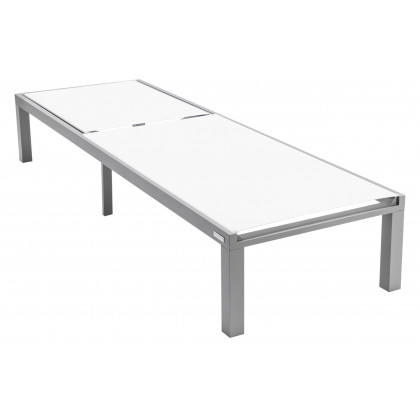 LeisureMod Marlin Modern Gray Aluminum Outdoor Patio Chaise Lounge Chair with Square Fire Pit Side Table - White