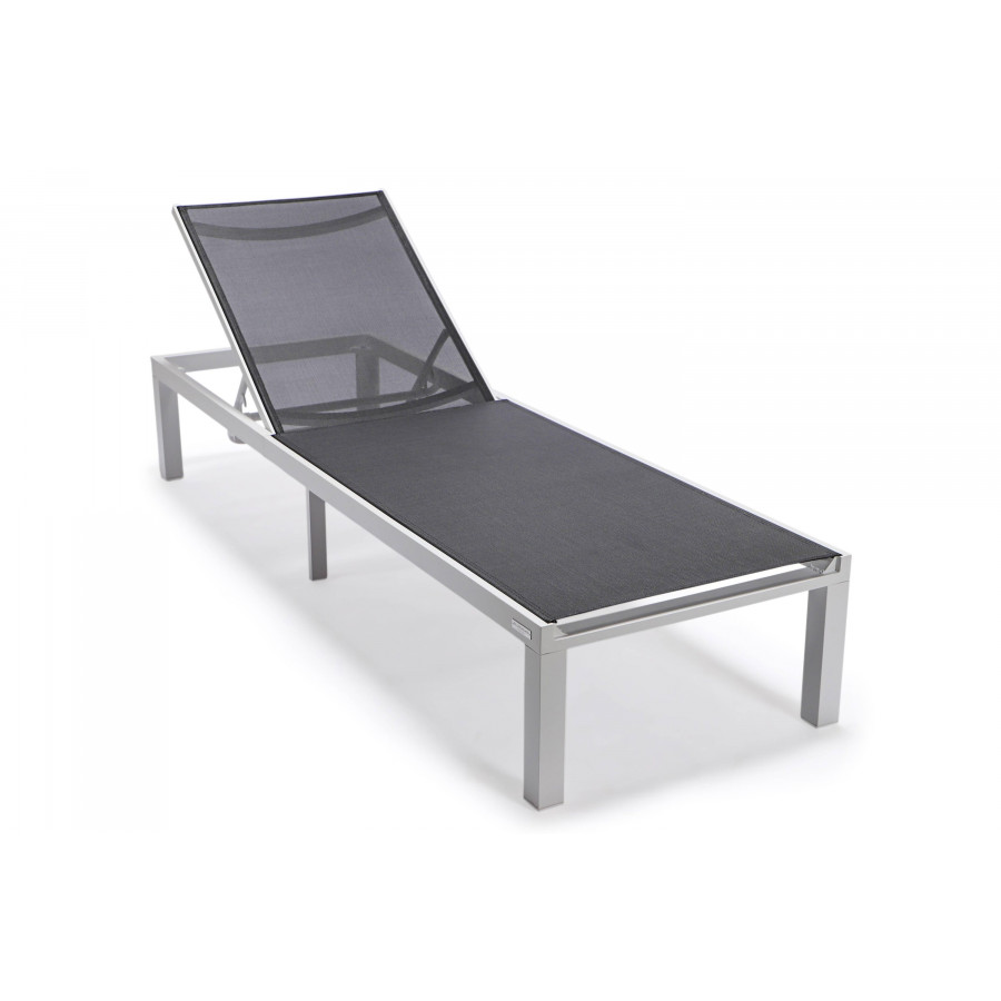 LeisureMod Marlin Patio Chaise Lounge Chair With White Aluminum Frame - Black