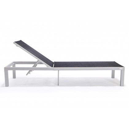 LeisureMod Marlin Patio Chaise Lounge Chair With White Aluminum Frame - Black