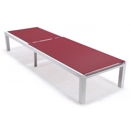 LeisureMod Marlin Patio Chaise Lounge Chair With White Aluminum Frame - Burgundy