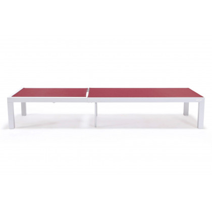 LeisureMod Marlin Patio Chaise Lounge Chair With White Aluminum Frame - Burgundy