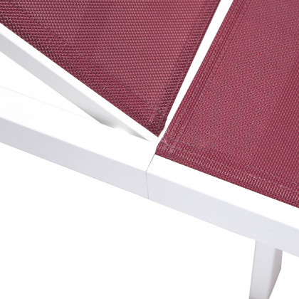 LeisureMod Marlin Patio Chaise Lounge Chair With White Aluminum Frame - Burgundy