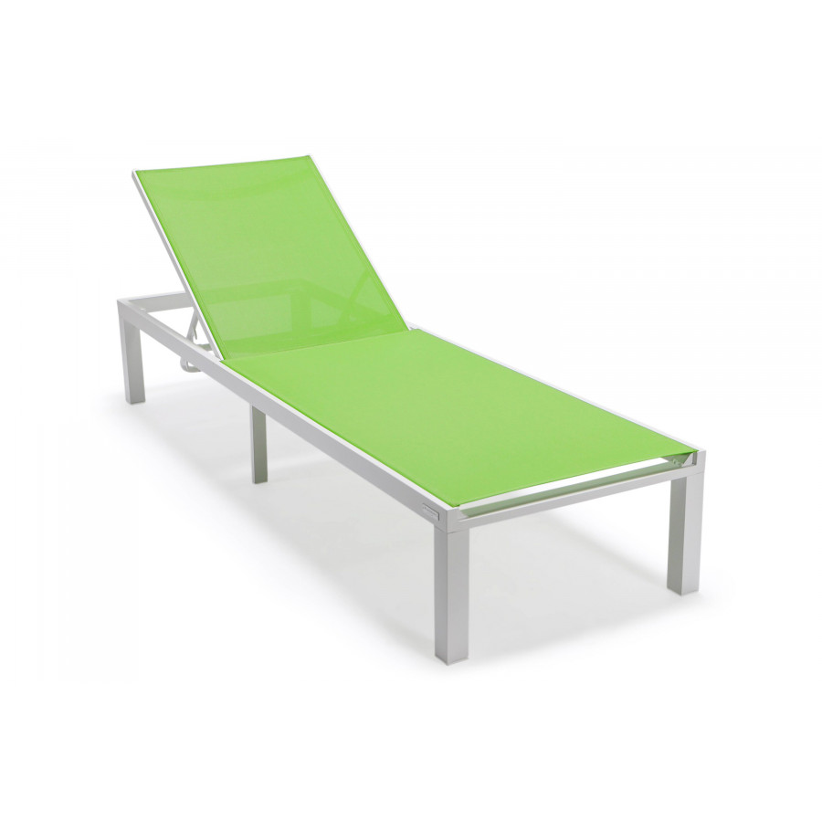 LeisureMod Marlin Patio Chaise Lounge Chair With White Aluminum Frame - Green