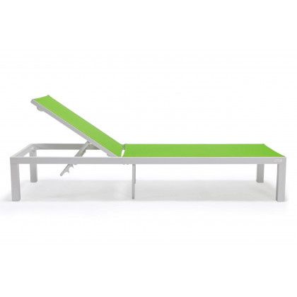 LeisureMod Marlin Patio Chaise Lounge Chair With White Aluminum Frame - Green