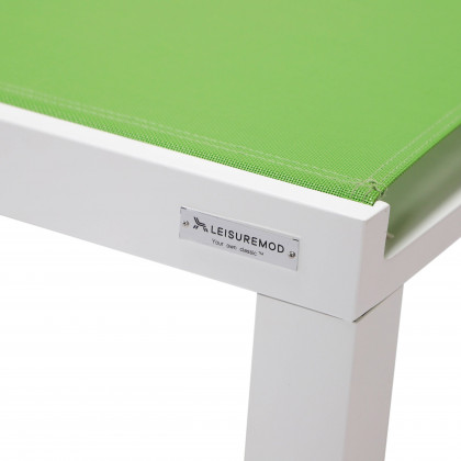 LeisureMod Marlin Patio Chaise Lounge Chair With White Aluminum Frame - Green