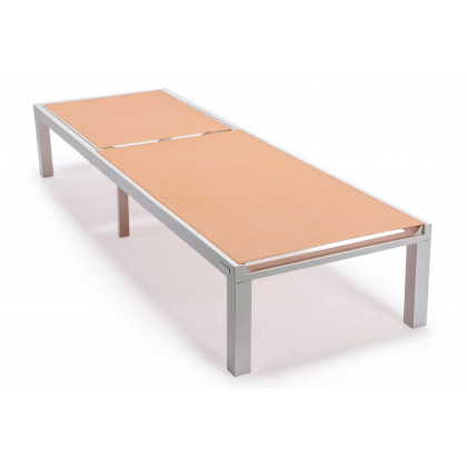 LeisureMod Marlin Patio Chaise Lounge Chair With White Aluminum Frame - Light Brown